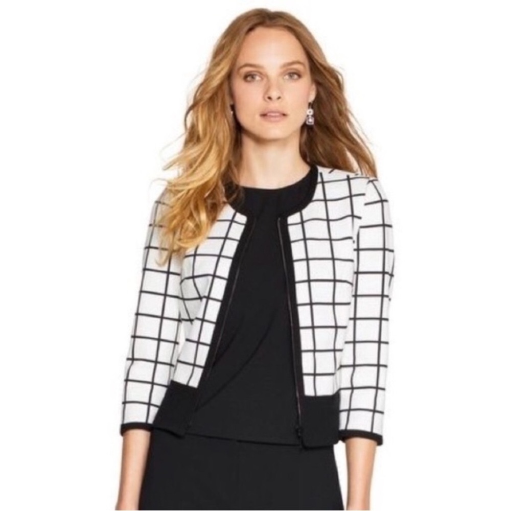 White House Black Market Windowpane Grid Pattern Blazer sz 4